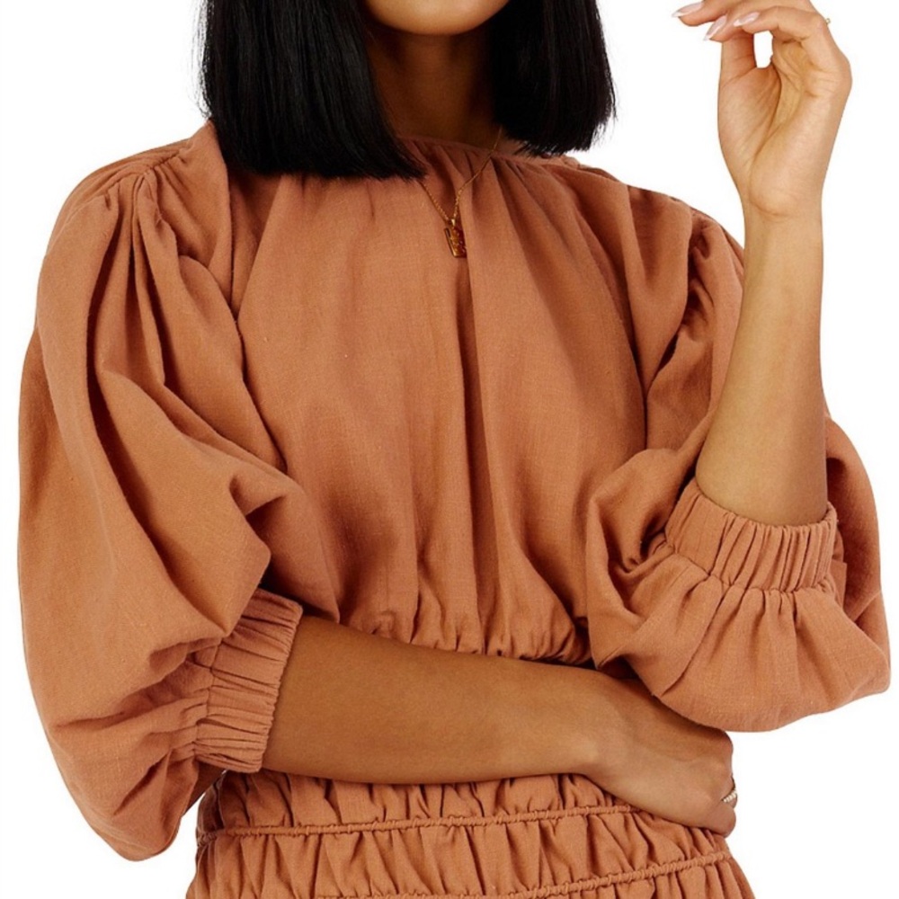 GIRL AND THE SUN EMORY QUARTER LENGTH PUFF SLEEVE CROP TOP - Picture 2 of 13